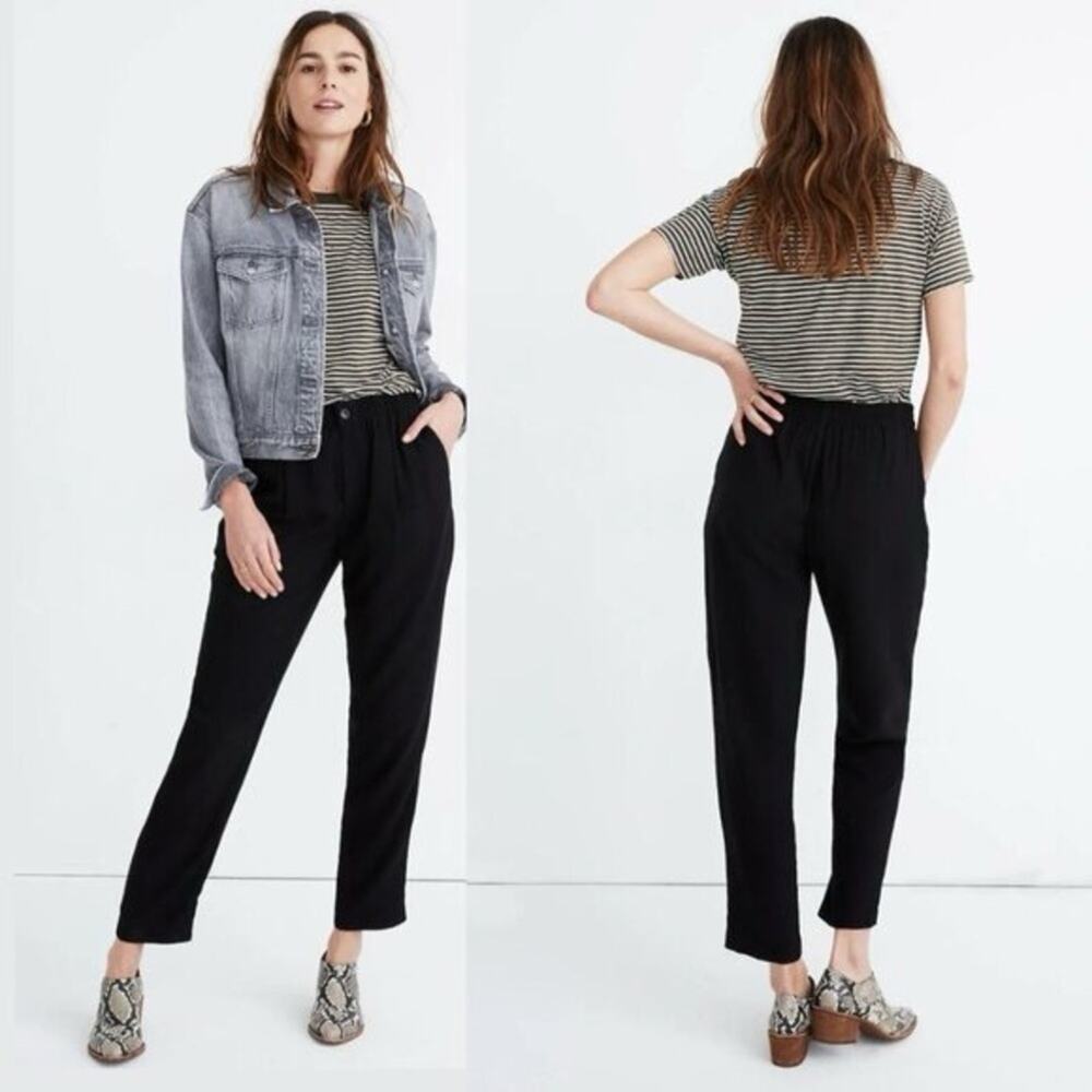 Madewell Drapey Track Trousers Cropped Pants Black Pull On Size Mediun